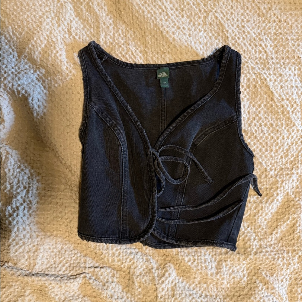 Black Denim Tie-Front Vest
